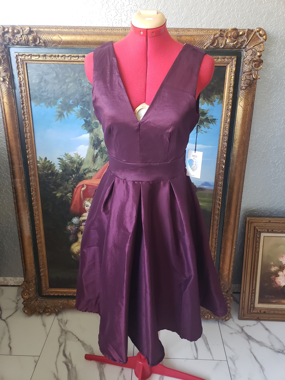 iris Deep Plum V-Neck Satin Midi Dress